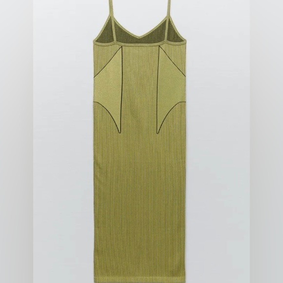 NWT Zara Seamless Jacqaurd Midi Dress Green XS-S - Picture 3 of 7